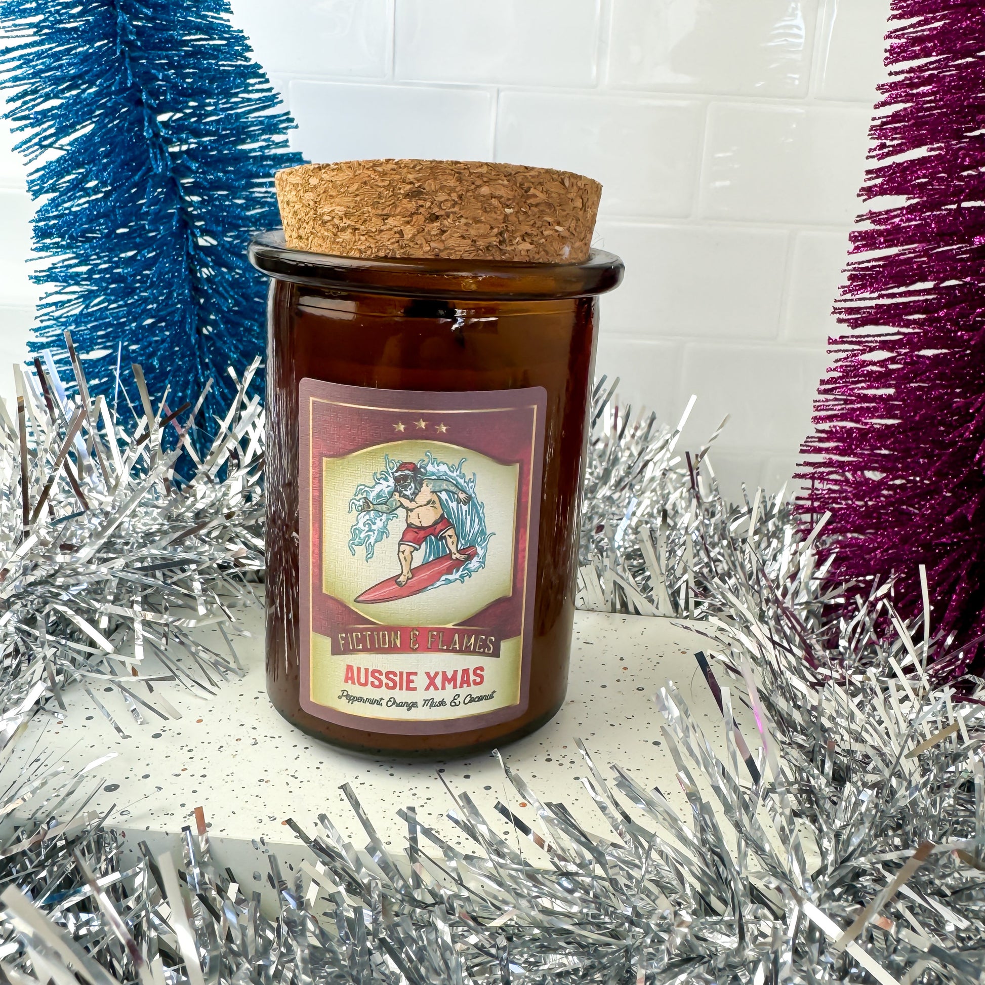 Aussie Xmas Christmas Candle - A Unique Blend of Peppermint, Oranges, Musk & Coconut - Fiction and Flames 