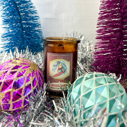 Aussie Xmas Christmas Candle - A Unique Blend of Peppermint, Oranges, Musk & Coconut - Fiction and Flames 