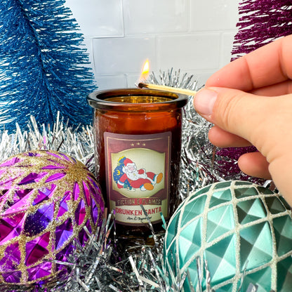 Drunken Santa Christmas Candle - A Festive Fusion of Gingerbread & Rum - Fiction and Flames 