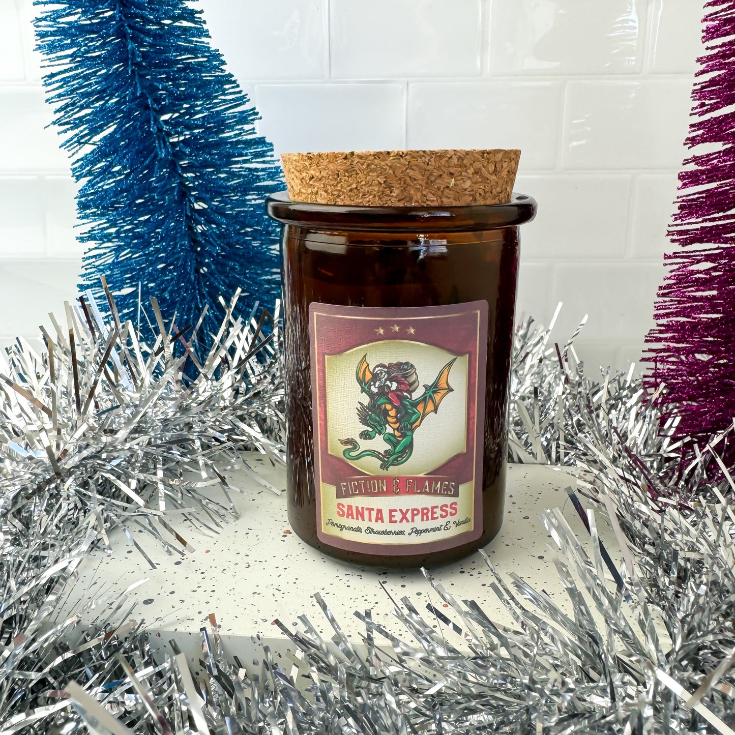 Santa Express Christmas Candle - Pomegranate, Strawberries, Peppermint & Vanilla Scent - Fiction and Flames 