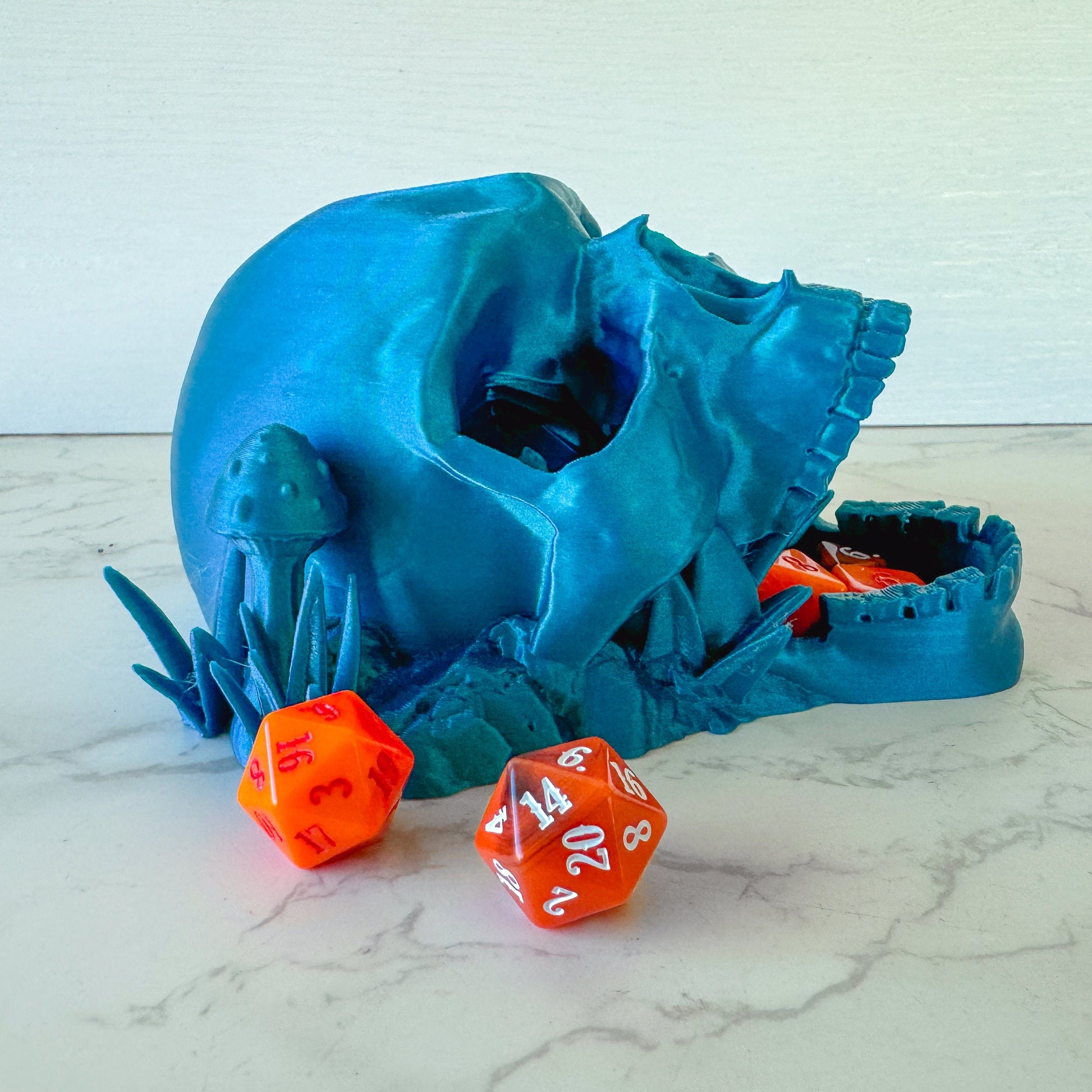 Decomposed Skull Dice Tower with dice tray | Tabletop Gaming | RPG Dice Roller - Fiction and Flames 