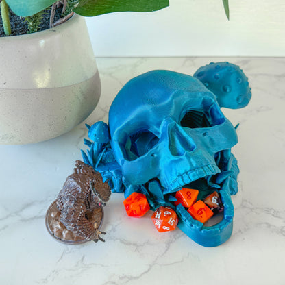 Decomposed Skull Dice Tower with dice tray | Tabletop Gaming | RPG Dice Roller - Fiction and Flames 