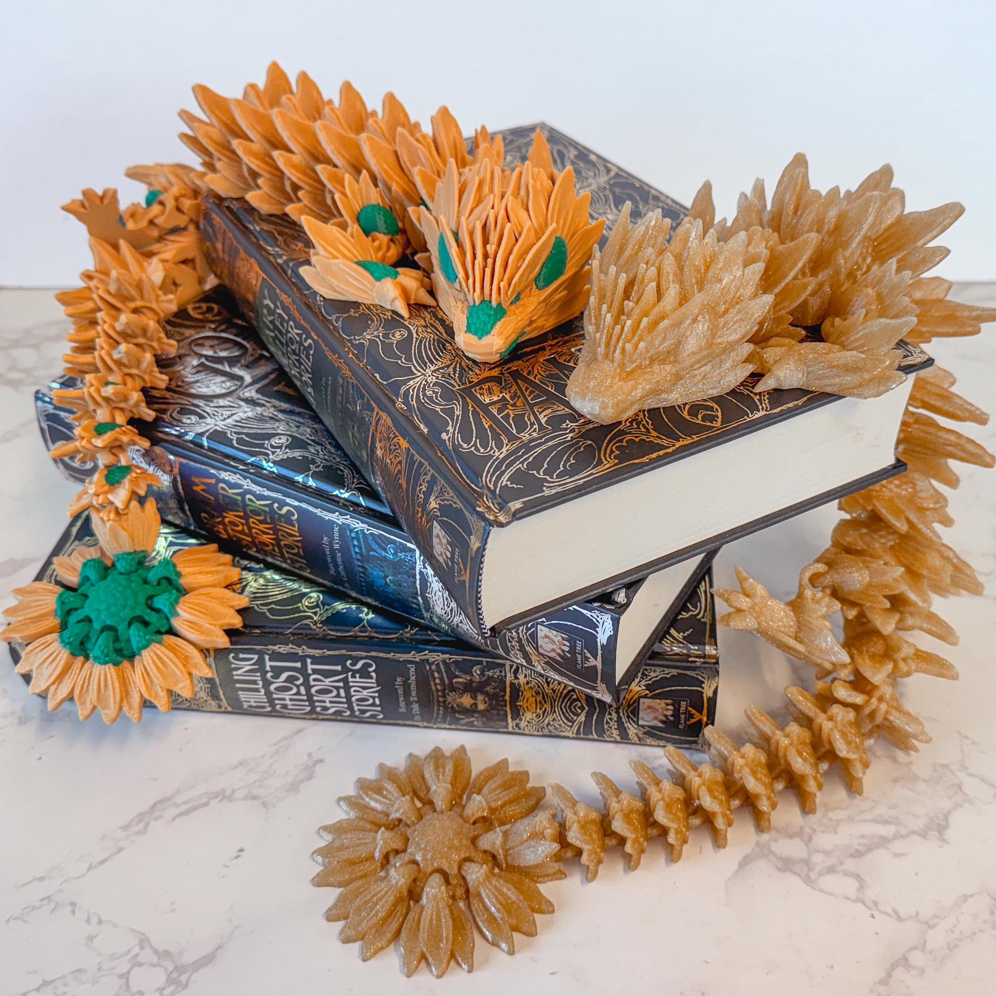 Articulated Sunflower Dragon | Fantasy Dragon Model | 3d Printed Dragon | Desk Fidget Toy - Fiction and Flames 