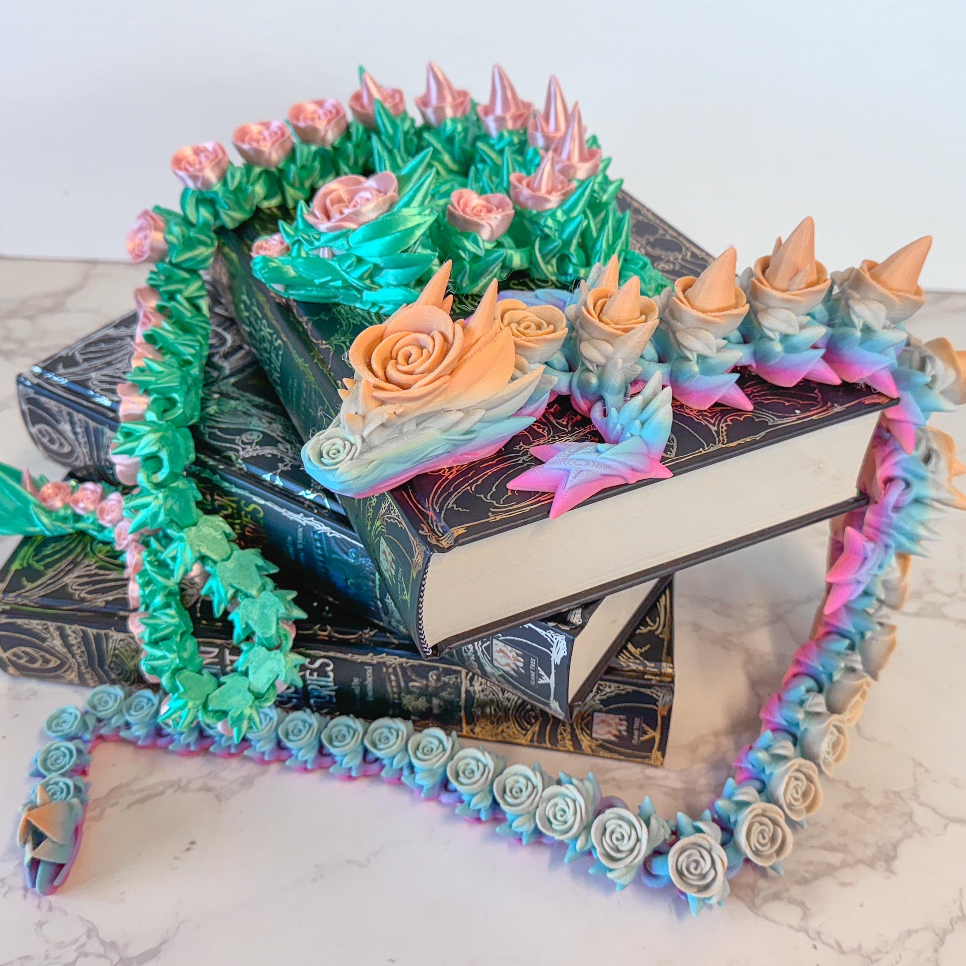 Articulated Rose Dragon | Fantasy Dragon Model | 3d Printed Dragon | Desk Fidget Toy - Fiction and Flames 