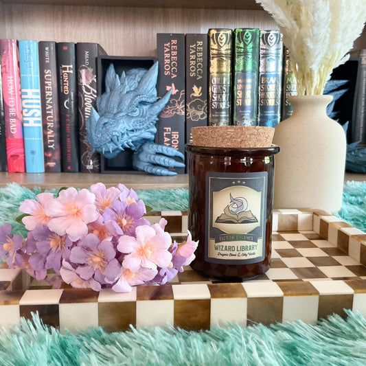 Wizard Library | Dragon's Blood & Silky Vanilla | Soy Candle | Wood Wick | Readers Gift | Writers Gift | Wizarding School Inspired