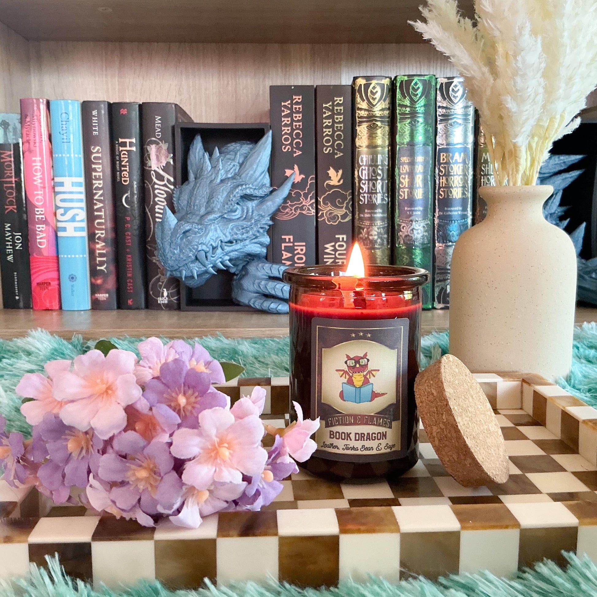 Book Dragon Soy Candle - Leather, Tonka Bean & Sage | Hand-Poured Apothecary Candle | Bookish Candle for Book Lovers