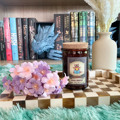 Book Dragon Soy Candle - Leather, Tonka Bean & Sage | Hand-Poured Apothecary Candle | Bookish Candle for Book Lovers