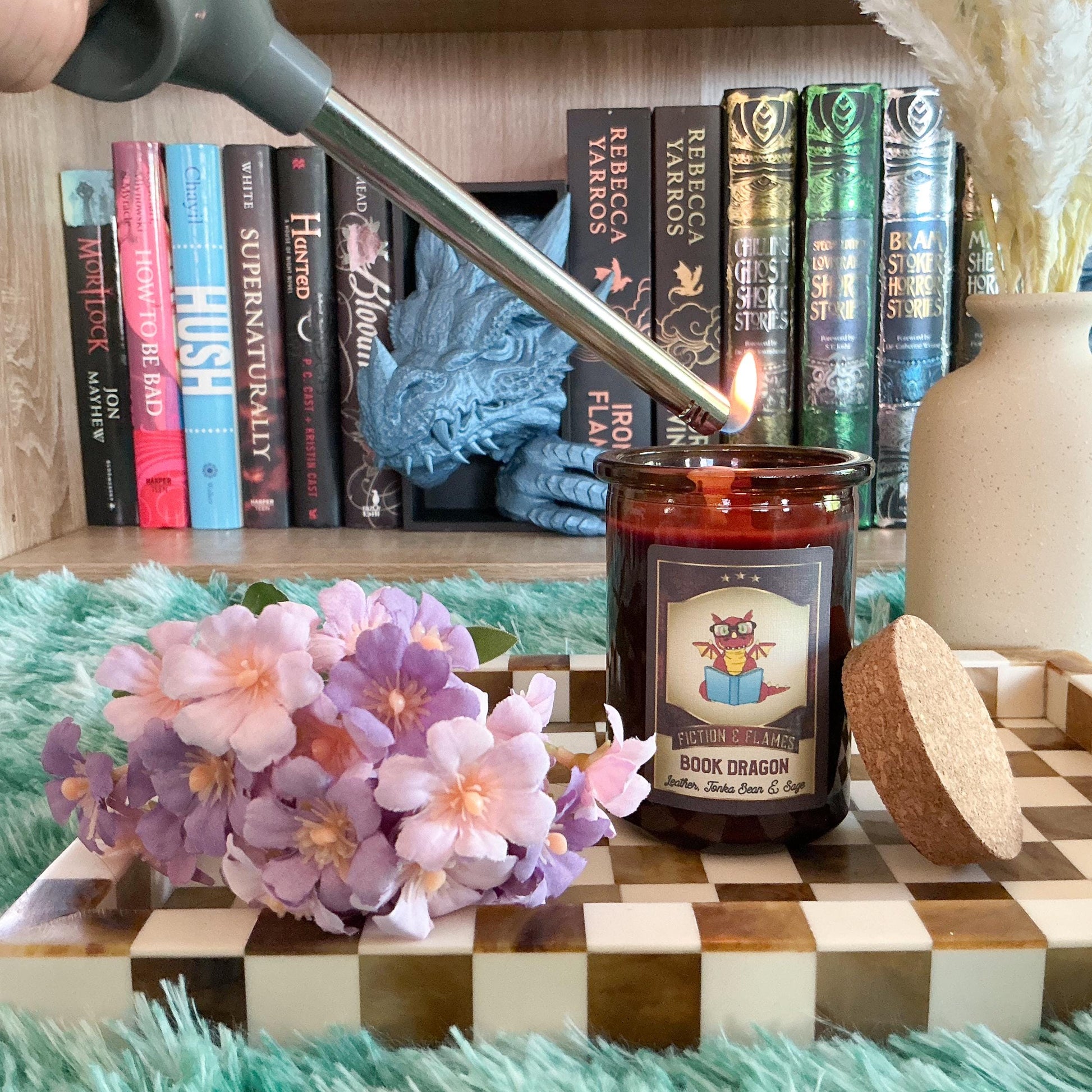 Book Dragon Soy Candle - Leather, Tonka Bean & Sage | Hand-Poured Apothecary Candle | Bookish Candle for Book Lovers