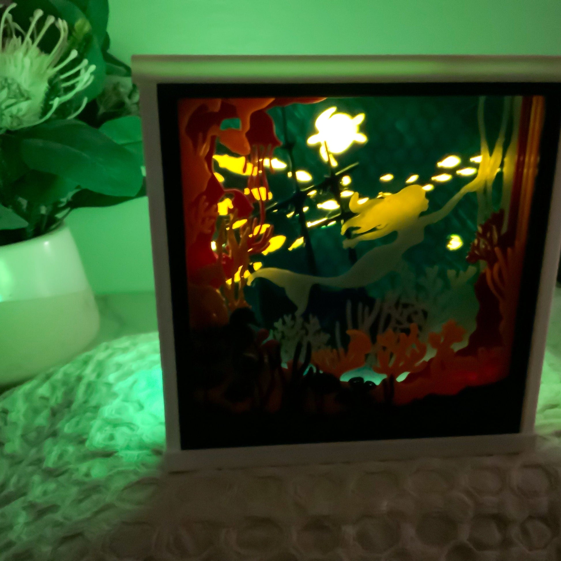 Little Mermaid 3D Light Box - Glow in the Dark - Battery Powered - Enchanting Shadow Box - Fantasy Art Decor