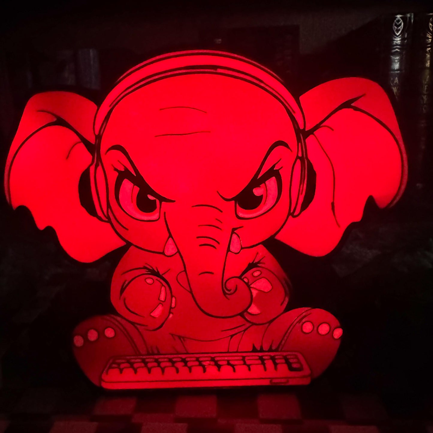 Mad Gaming Elephant Light Box – LED Gamer Decor with Remote | 3D Printed Bookshelf Decor