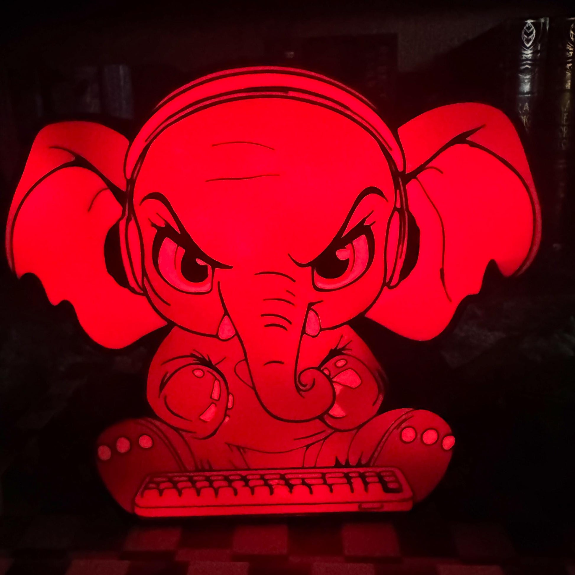 Mad Gaming Elephant Light Box – LED Gamer Decor with Remote | 3D Printed Bookshelf Decor