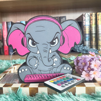 Mad Gaming Elephant Light Box – LED Gamer Decor with Remote | 3D Printed Bookshelf Decor