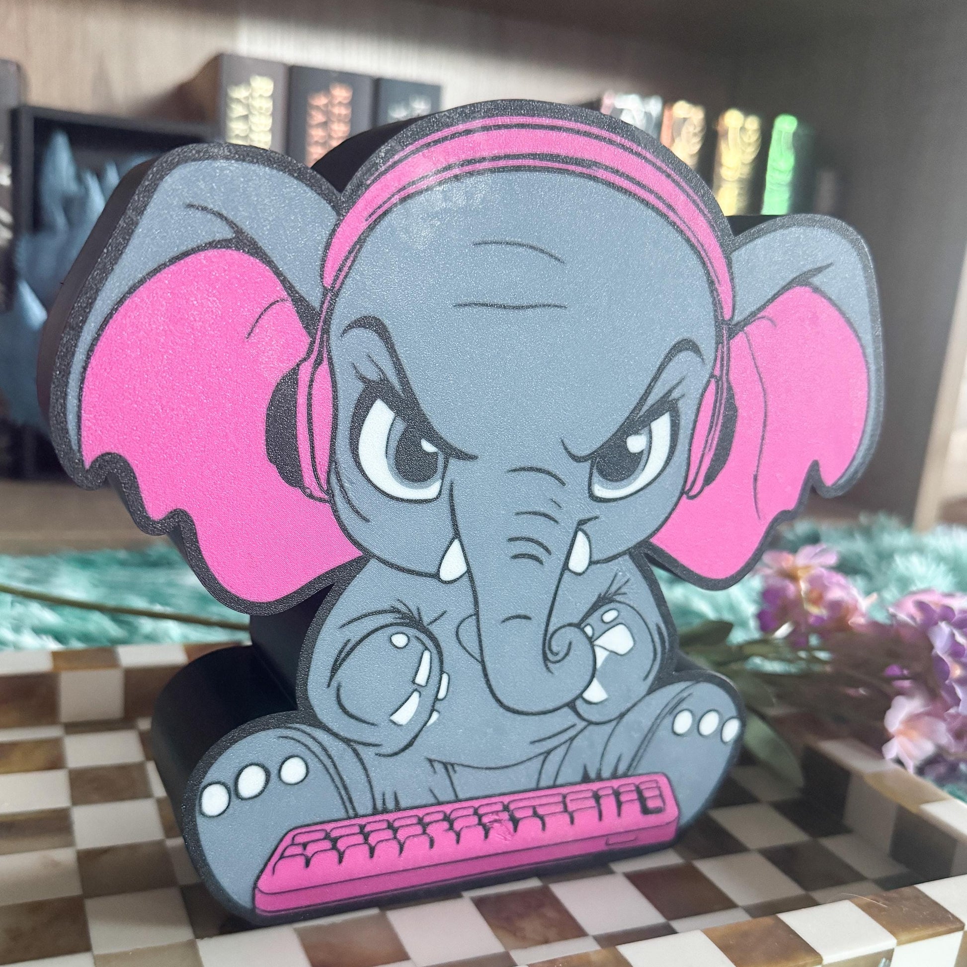 Mad Gaming Elephant Light Box – LED Gamer Decor with Remote | 3D Printed Bookshelf Decor