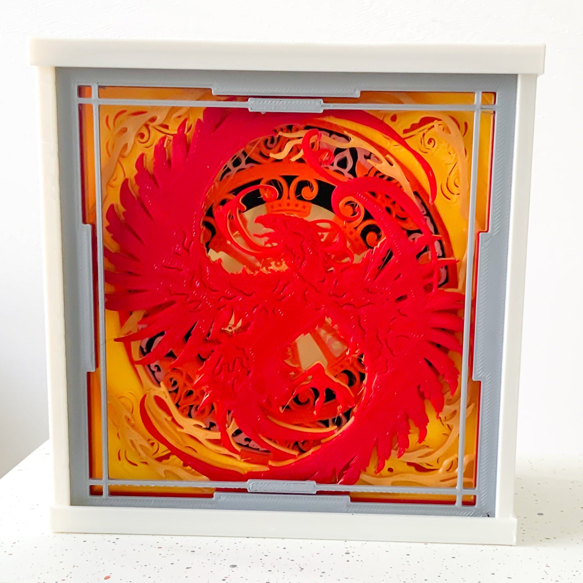 Majestic Phoenix 3D Light Box - Glow in the Dark - Battery Powered - Mythical Shadow Box - Fantasy Art Decor