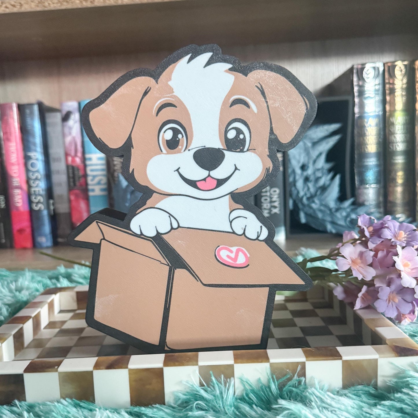Puppy in a Box Light Box – LED 3d printed Decor with Remote | 3D Printed Bookshelf Decor