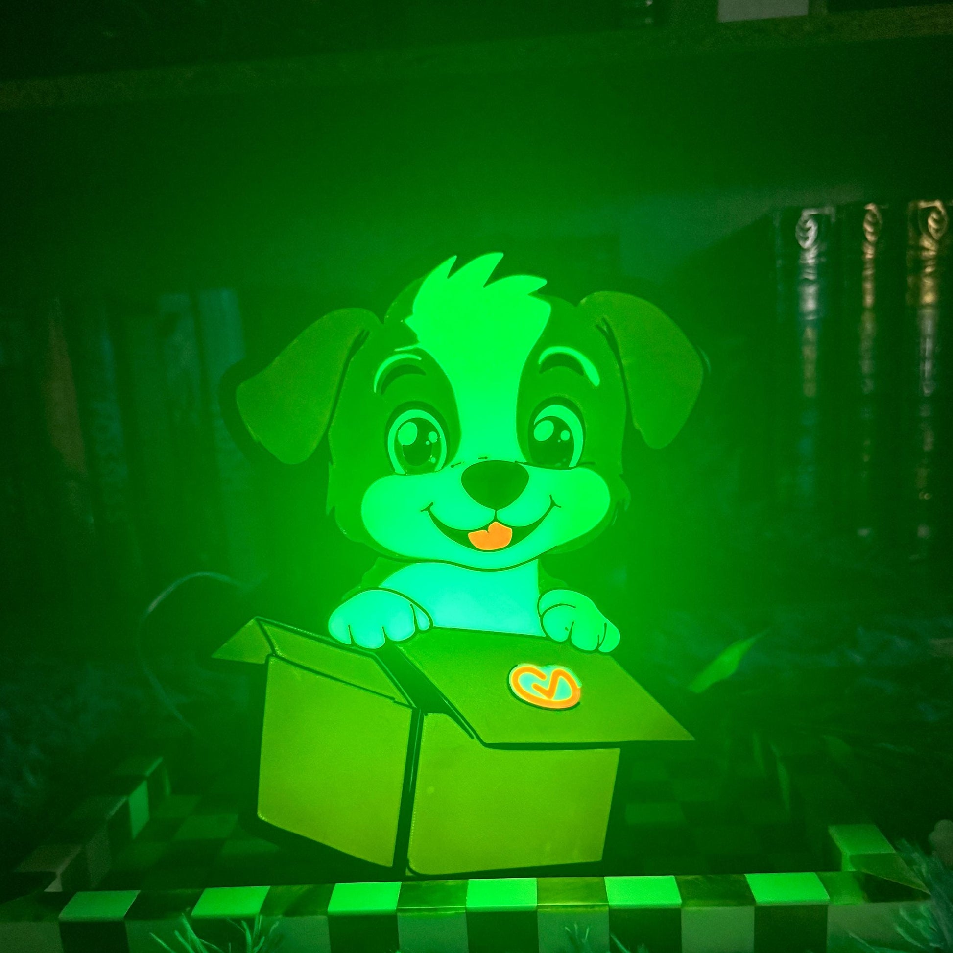 Puppy in a Box Light Box – LED 3d printed Decor with Remote | 3D Printed Bookshelf Decor