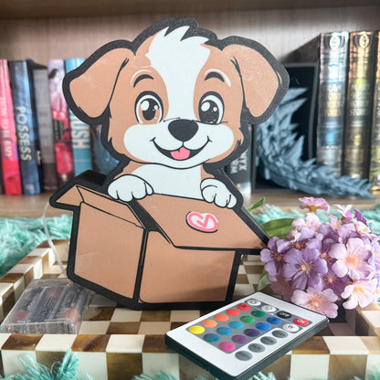 Puppy in a Box Light Box – LED 3d printed Decor with Remote | 3D Printed Bookshelf Decor