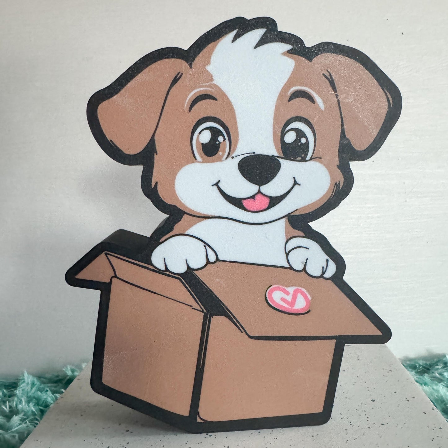 Puppy in a Box Light Box – LED 3d printed Decor with Remote | 3D Printed Bookshelf Decor