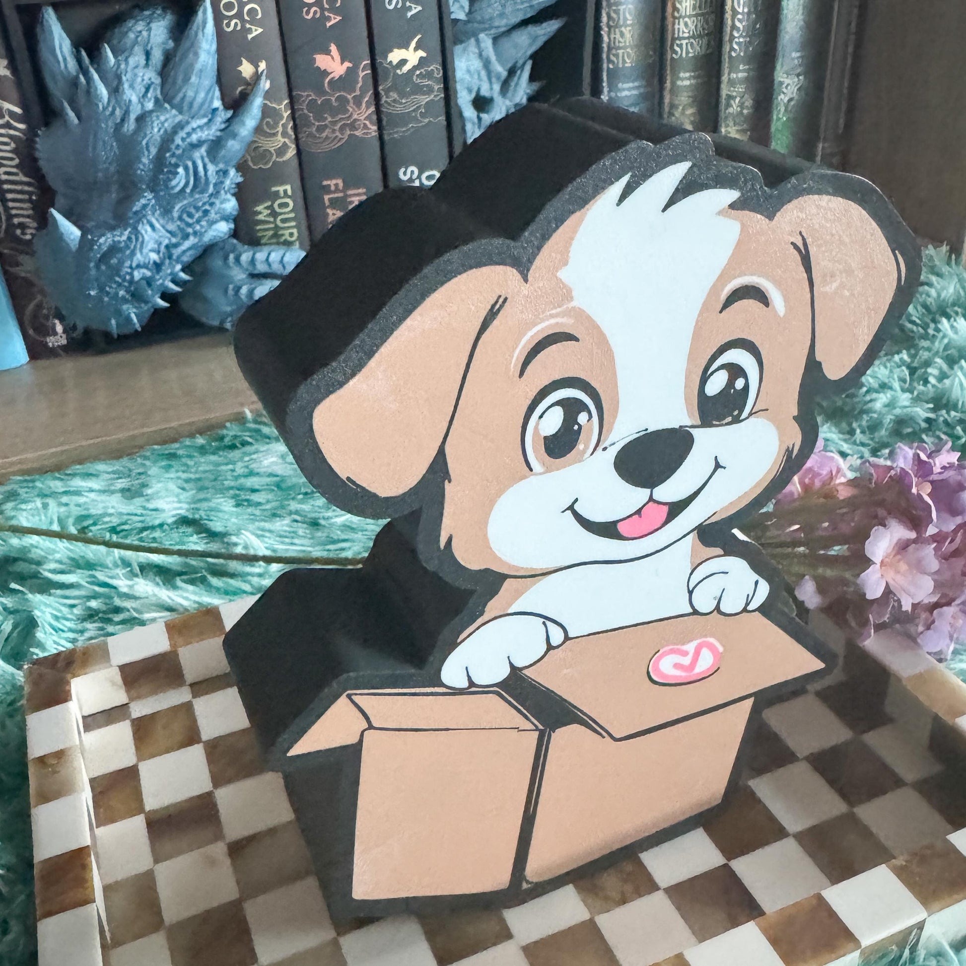 Puppy in a Box Light Box – LED 3d printed Decor with Remote | 3D Printed Bookshelf Decor