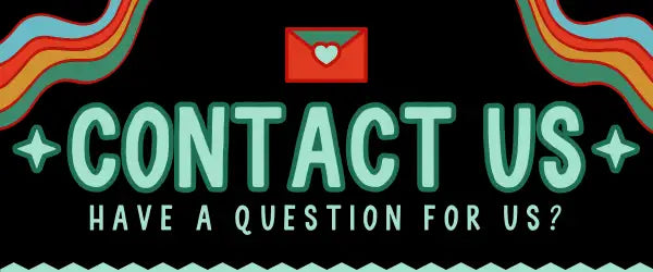 Teal neon-style ’contact us’ graphic with a red envelope icon above it.